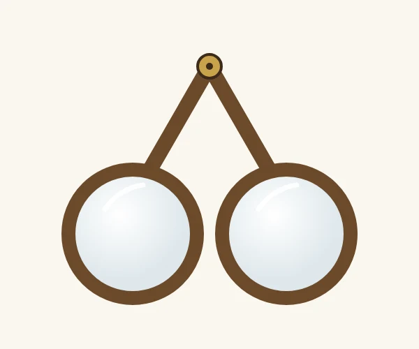 Illustration einer mittelalterlichen Nietbrille mit zwei runden Gläsern