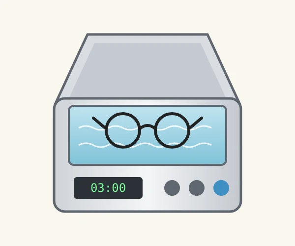 Illustration eines Ultraschallreinigers mit Brille im Wasserbad