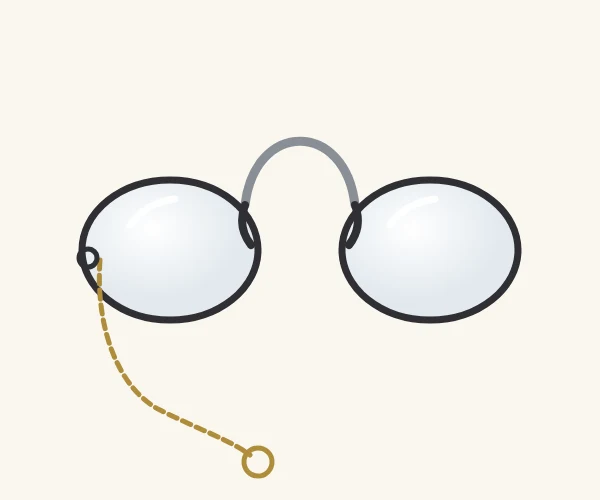 Illustration eines historischen Zwickers (Kneifer) mit Kette